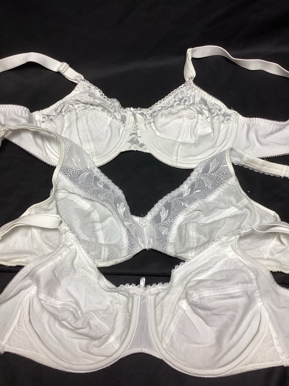 3 Vintage Bali White 34C Cotton Bras Unpadded Lace